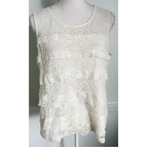 Ann Taylor • Cream Ivory Lace Floral Ruffle Tank Top